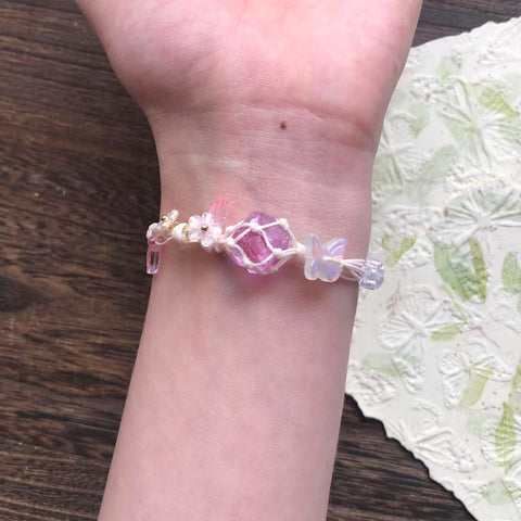 Handwoven Natural Raw Crystal Aquamarine and Multi-Gemstone Bracelet