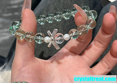 Natural Green Phantom Quartz Crystal Beaded Bracelet