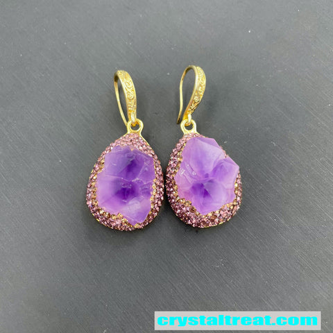 Natural Raw Amethyst Crystal Jewelry Set