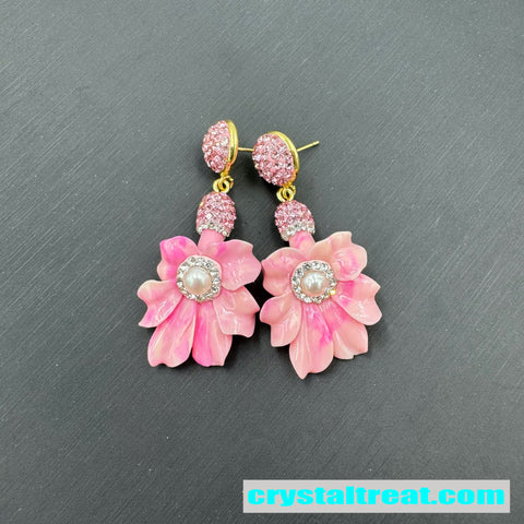 Handmade Magnolia Flower Pearl and Diamond Jewelry Set