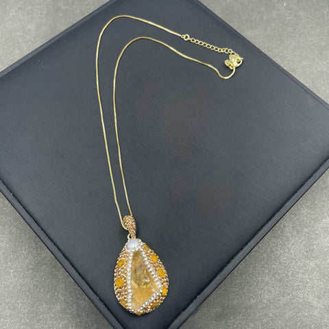 Natural Handmade Raw Citrine and Pearl Jewelry Set