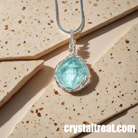 Handmade Natural Ocean's Soul Raw Aquamarine Wire-Wrapped Pendant