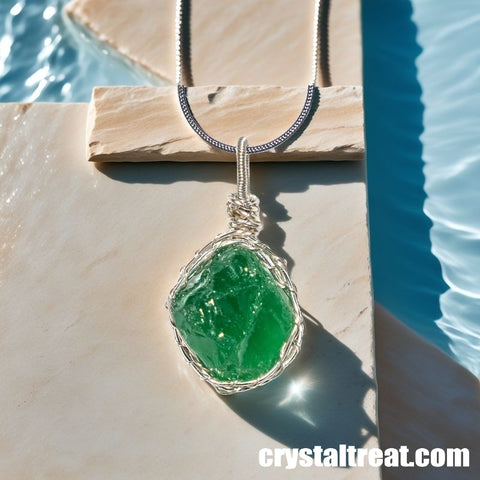 Handmade Natural Heart of the Forest Raw Green Crystal Wire-Wrapped Pendant