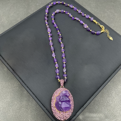 Natural Raw Amethyst Crystal Jewelry Set