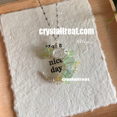 Handmade Natural Crystal Moon Garden Pendant
