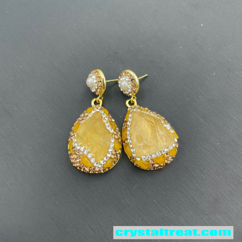 Natural Handmade Raw Citrine and Pearl Jewelry Set