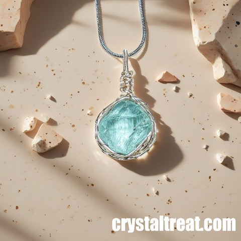 Handmade Natural Ocean's Soul Raw Aquamarine Wire-Wrapped Pendant