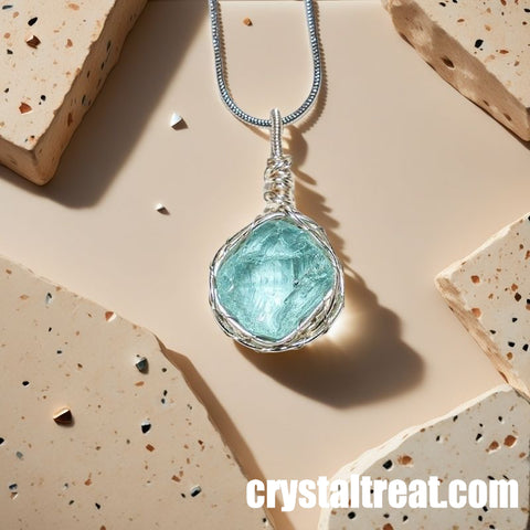 Handmade Natural Ocean's Soul Raw Aquamarine Wire-Wrapped Pendant