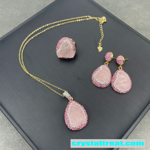 Natural Red and Green Crystal Rhinestone Inlaid Jewelry Set
