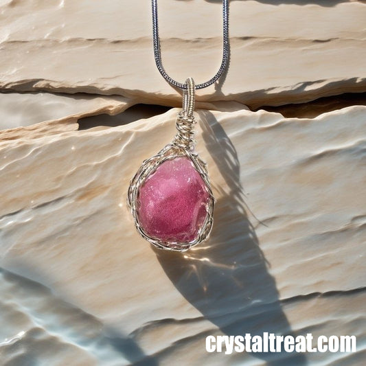 Handmade Natural Aphrodite's Embrace Raw Rose Quartz Wire-Wrapped Pendant
