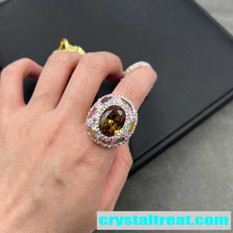 Sultan Stone Statement Ring with Multicolor Crystal Halo