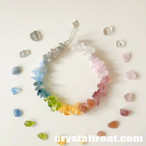 Handmade "Summer Rainbow" Natural & Colored Crystal Chip Bracelet