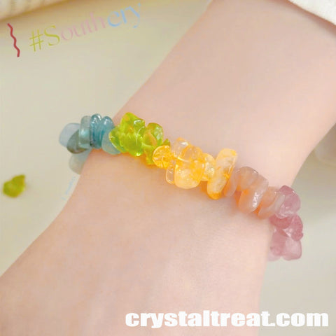 Handmade "Summer Rainbow" Natural & Colored Crystal Chip Bracelet