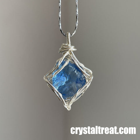 Natural Sky Whisper Blue Topaz Alternative Wire-Wrapped Pendant