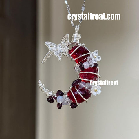 Handmade Natural Garnet Moon Pendant