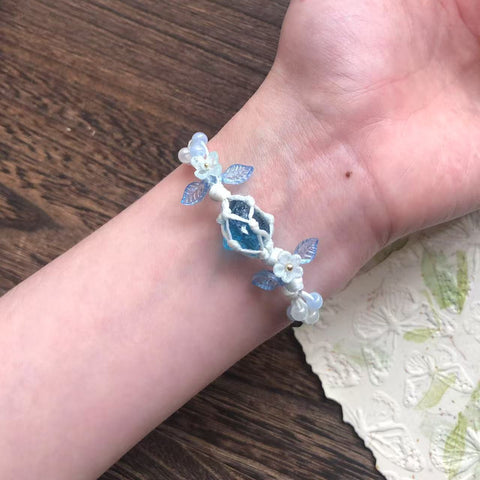 Handwoven Natural Raw Crystal Aquamarine and Multi-Gemstone Bracelet