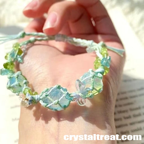 Natural "Summer Love" Raw Aquamarine Floral Woven Bracelet