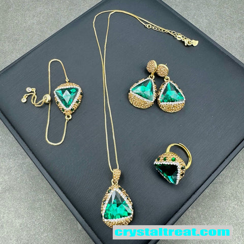 Enhanced Red and Green Crystal Rhinestone Inlaid Jewelry Set
