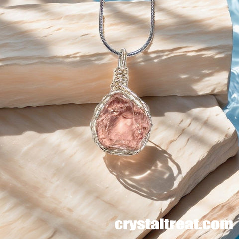 Handmade Natural Aphrodite's Glow Raw Rose Quartz Wire-Wrapped Pendant