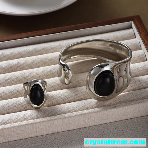Natural Black Crystal Agate Jewelry Set
