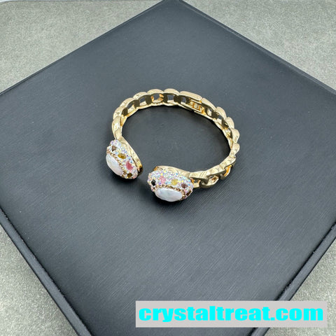 Baroque Pearl and Crystal Curb Link Cuff