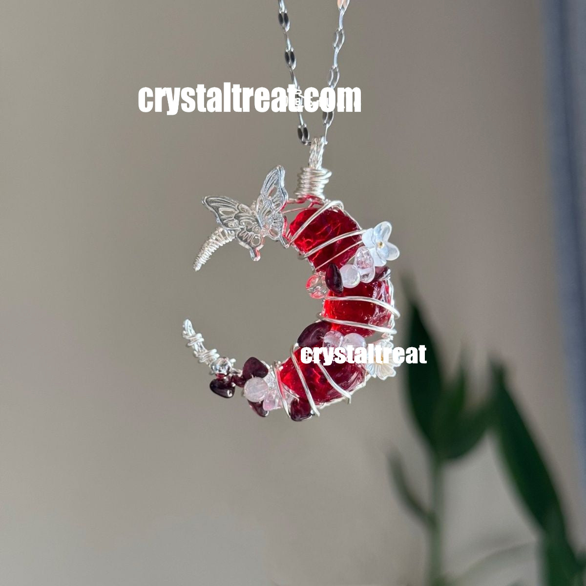 Handmade Natural Garnet Moon Pendant