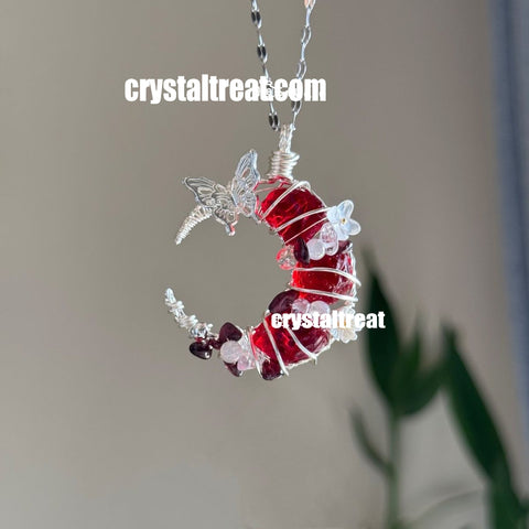 Handmade Natural Garnet Moon Pendant
