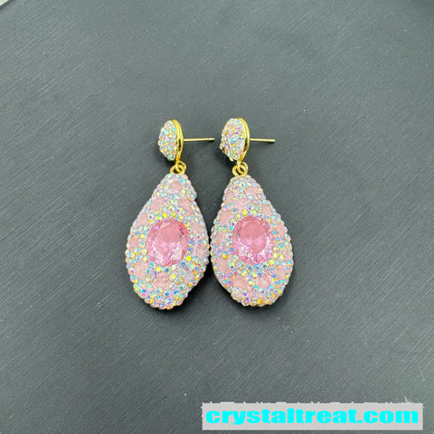 Natural Pink Crystal and Zircon Pave Jewelry Set