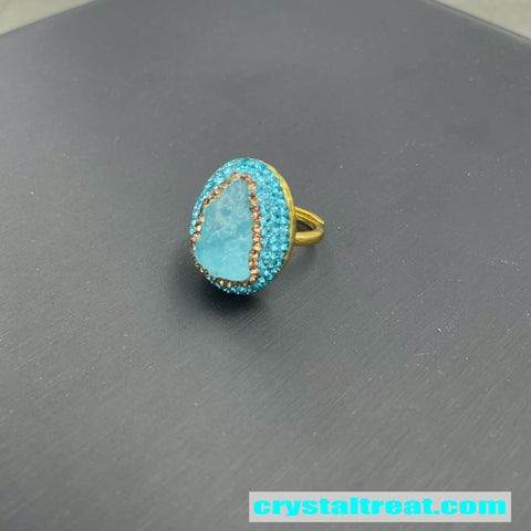 Natural Aquamarine Raw Stone Inlay Jewelry Set