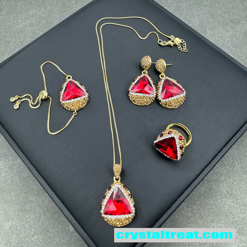 Enhanced Red and Green Crystal Rhinestone Inlaid Jewelry Set