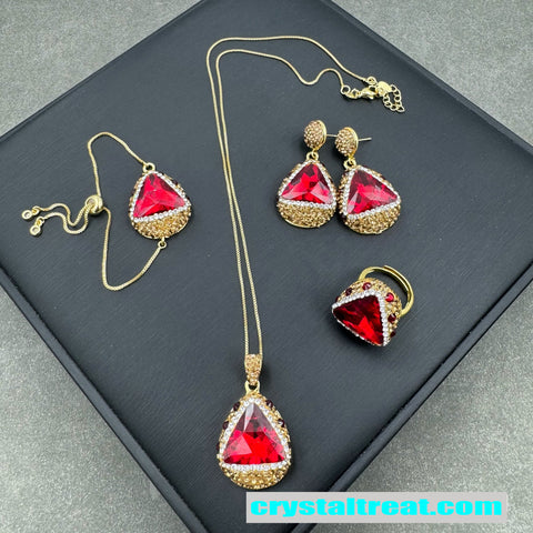 Enhanced Red and Green Crystal Rhinestone Inlaid Jewelry Set