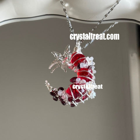 Handmade Natural Garnet Moon Pendant