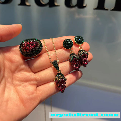 natural Handmade Grape Jewelry Set with Czech Crystals