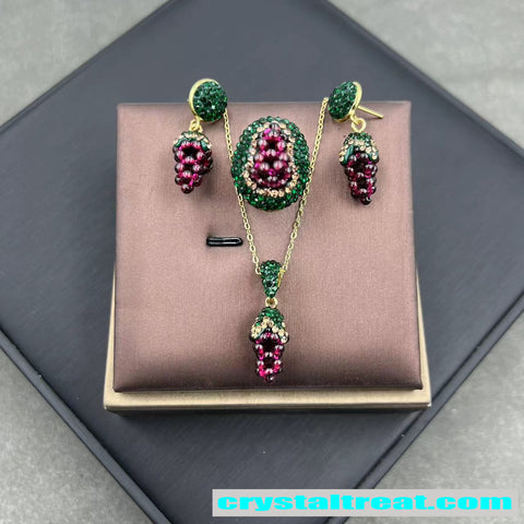 natural Handmade Grape Jewelry Set with Czech Crystals