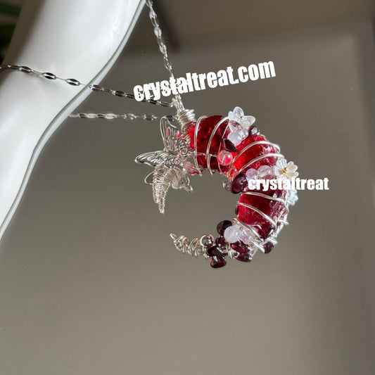 Handmade Natural Garnet Moon Pendant