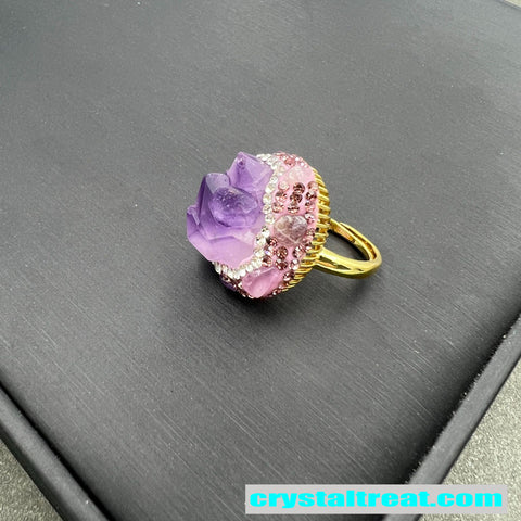 Natural Raw Amethyst Geode and Diamond Accent Jewelry Set