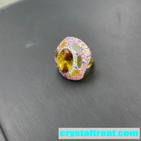 Sultan Stone Statement Ring with Multicolor Crystal Halo