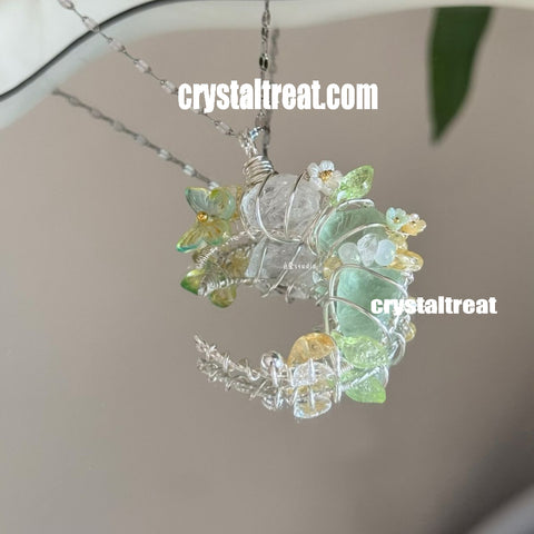 Handmade Natural Crystal Moon Garden Pendant