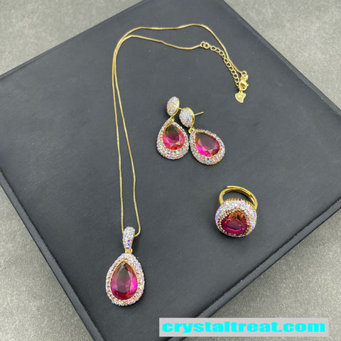 Enhanced Gradient Radiant Red Crystal & Rhinestone Jewelry Set