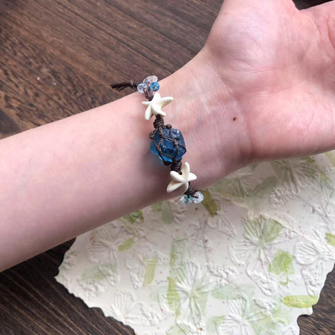Handwoven Natural Raw Crystal Aquamarine and Multi-Gemstone Bracelet