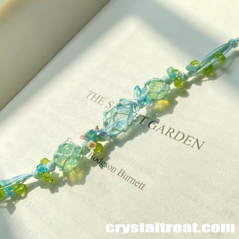 Natural "Summer Love" Raw Aquamarine Floral Woven Bracelet