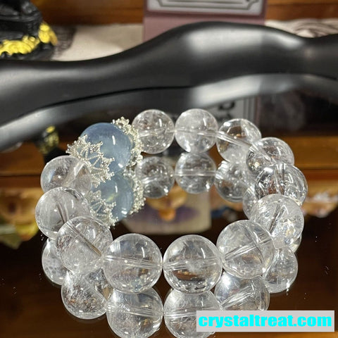 EnhancedClear Crystal and Aquamarine Beaded Bracelet 8mm-12mm