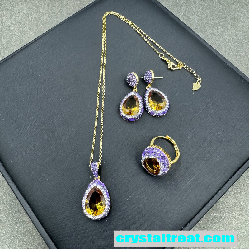 Natural Amethyst Inlaid Turkish Sultan Stone Jewelry Set