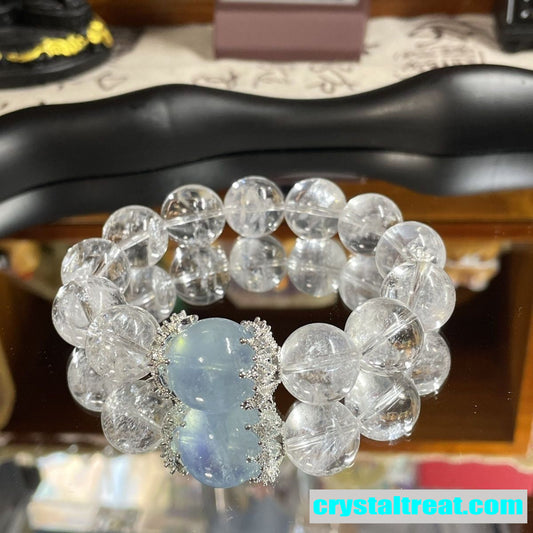 EnhancedClear Crystal and Aquamarine Beaded Bracelet 8mm-12mm