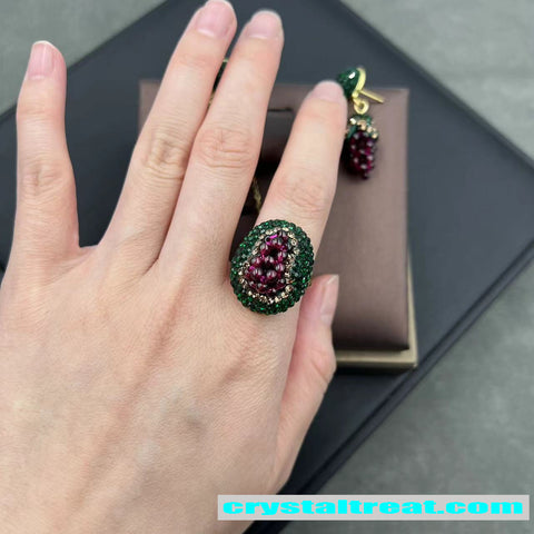natural Handmade Grape Jewelry Set with Czech Crystals