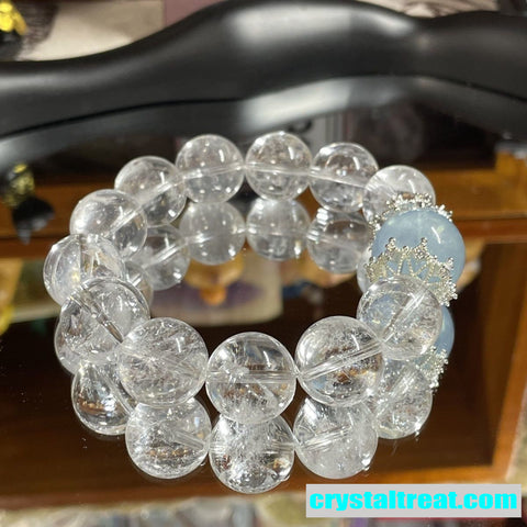 EnhancedClear Crystal and Aquamarine Beaded Bracelet 8mm-12mm