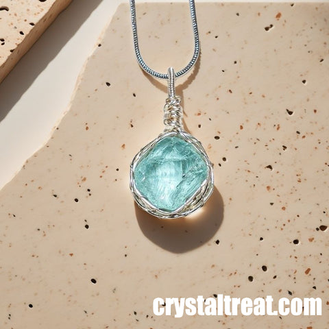 Handmade Natural Ocean's Soul Raw Aquamarine Wire-Wrapped Pendant