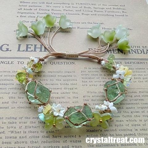 Natural "Forest Wreath" Green Crystal Woven Bracelet