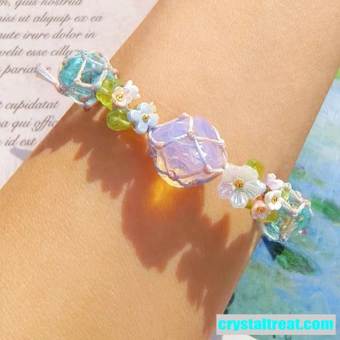 Handwoven Natural Crystal, Opal, and Fashion Raw Stone Bracelet