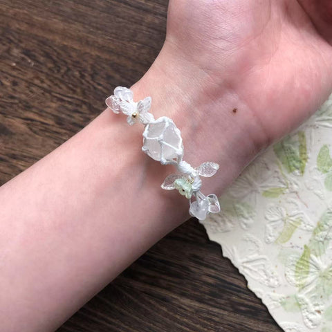Handwoven Natural Raw Crystal Aquamarine and Multi-Gemstone Bracelet